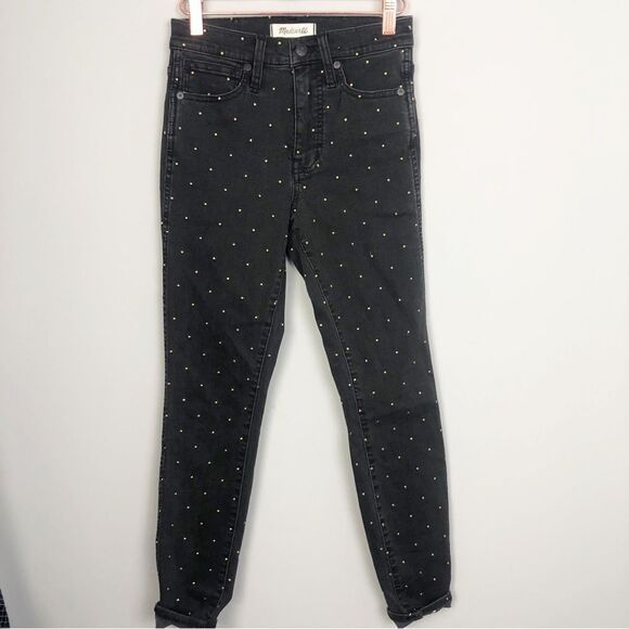 MADEWELL | 10” High Rise Skinny Jeans Black Gold Metallic Dot Women’s Size 24 - Picture 3 of 13